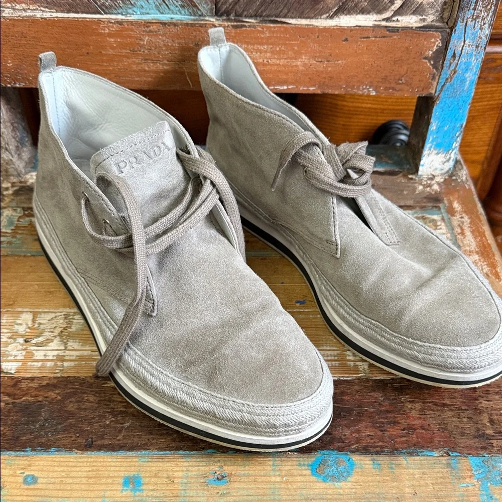 PRADA Men’s Suede Lace-Up Shoes in Taupe Size 8.5 - Picture 2 of 10